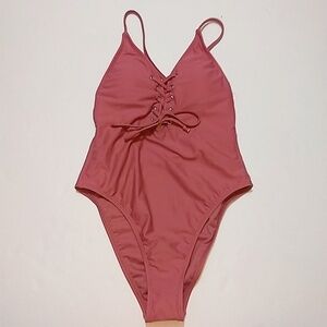 Xhilaration Pink Lace Up One Piece Swimsuit S